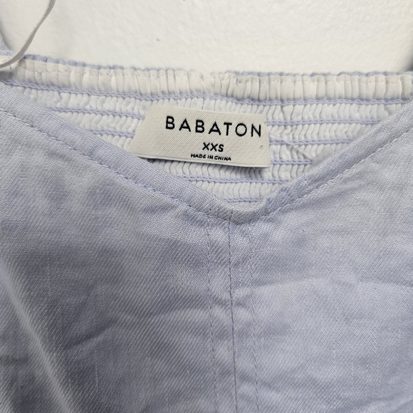 Babaton Aritzia Hadwyn Smocked Cropped Light Blue Women's Sz XXS BLOUSE - Picture 5 of 8